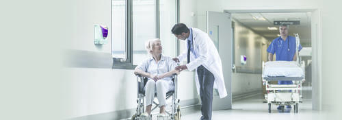 Hospital Image with Patient and Doctor in the hallway