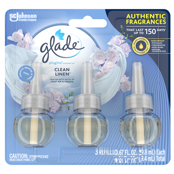 Glade Clean Linen Plugins Scented Oil - 3 pack refill pack
