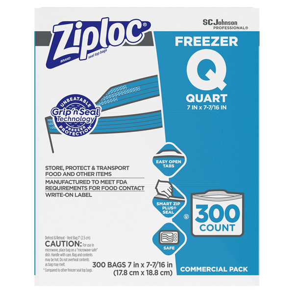 One Quart Ziploc Brand Freezer Bags 300 Count Box