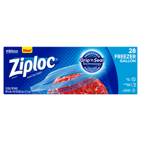 One Quart Ziploc Brand Freezer Bags 28 Count Box