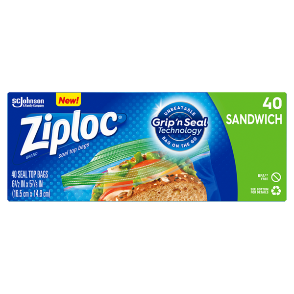 Ziploc Brand Sandwich Bags 40 Count Box