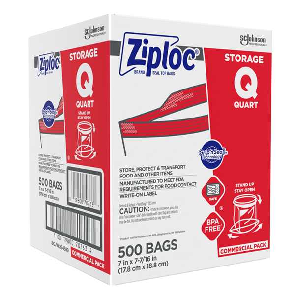 Ziploc Quart Food Storage Freezer Bags, New Stay Open Design with Stand-Up  Bottom, Easy to Fill, 100 Count