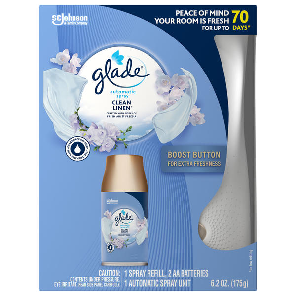 Image of packaging for the Glade Clean linen product