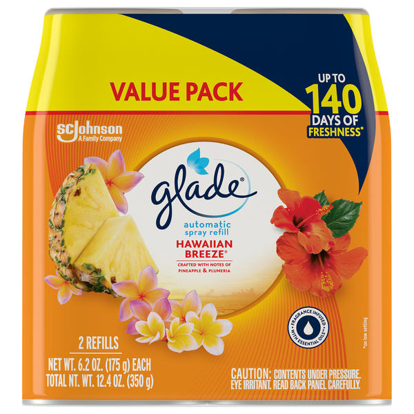 glade Hawaiian breeze scent twin value pack for automatic sprayer, aerosol cans