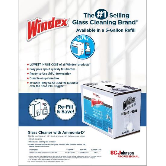 Windex® Glass Cleaner w/Ammonia-D®, 5 Gallon Refill Product Information Sheet