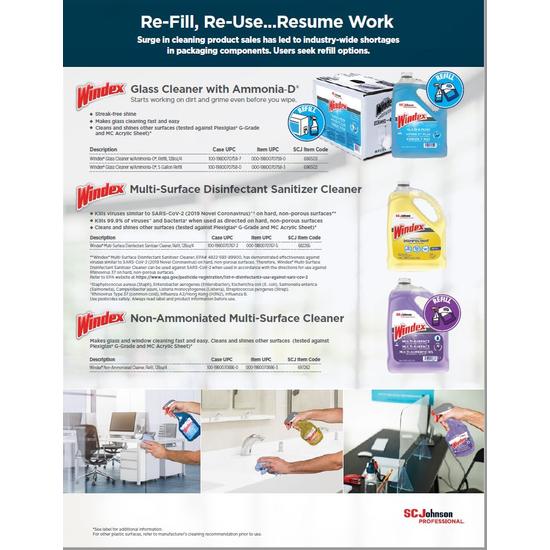Windex® Ammonia-D, Multi-Surface Disinfectant Sanitizer Cleaner & Non-Ammoniated Multi-Surface Cleaner Refill Product Information Sheet