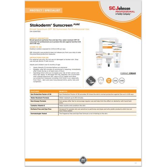 Image of Stokoderm Sunscreen PURE Product Information Sheet
