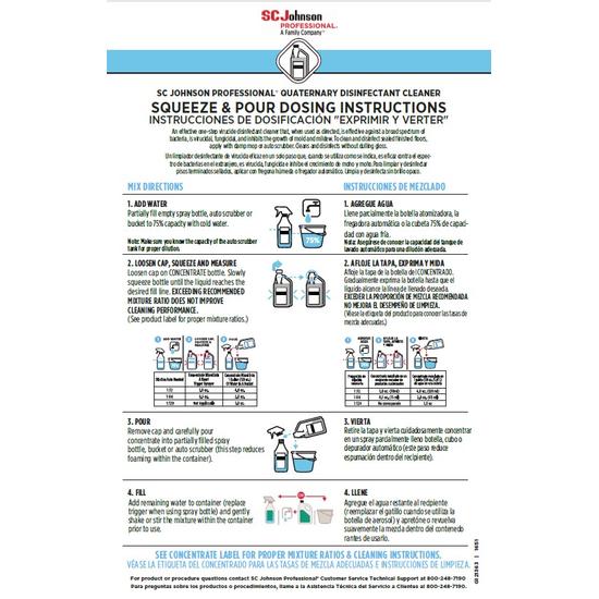 Quaternary Disinfectant Cleaner Squeeze and Pour Dosing Instructions