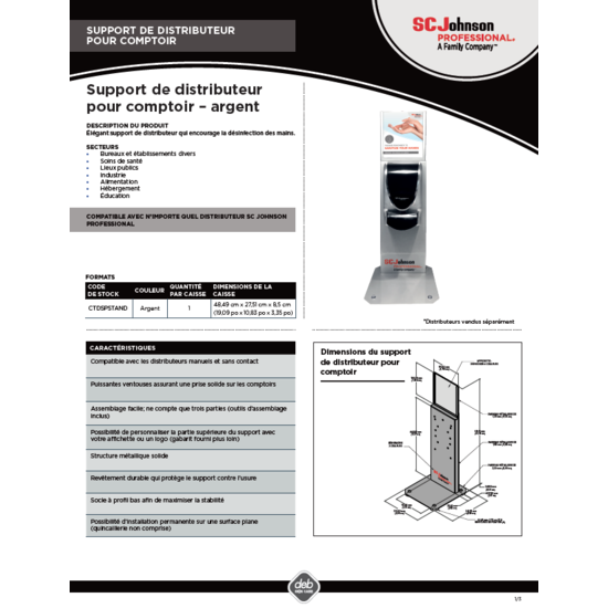 Countertop Silver dispenser FR Stand PI Sheet