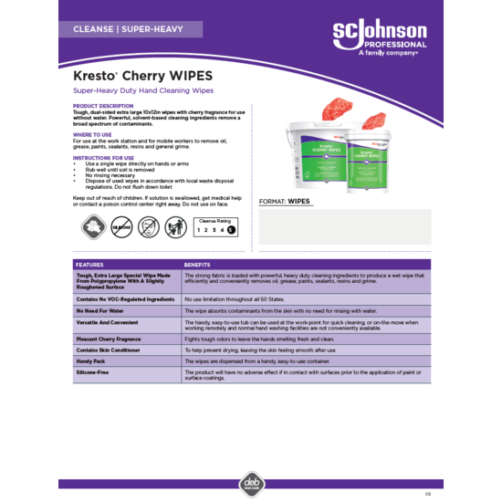Kresto Cherry Wipes Product Information Sheet