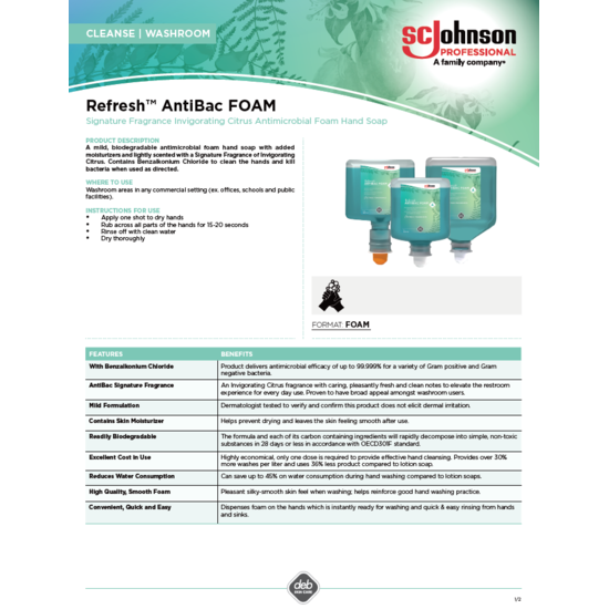 Refresh Antibac Foam Product Information Sheet