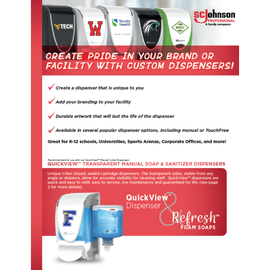 Image of flyer for custom soap and sanitizer dispensers