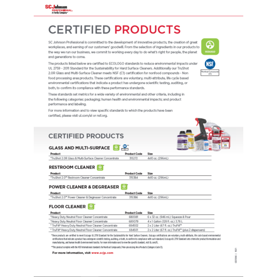 Image of floor and surface certified products information sheet