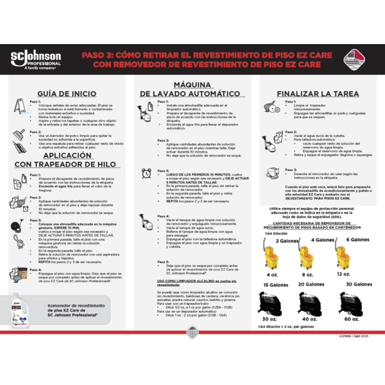 Image of EZ Care Floor Coating Remover SOP document - Spanish