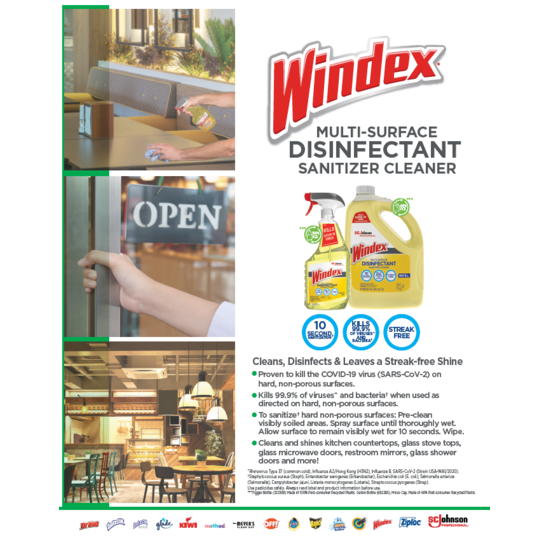 Image of Windex Multi-Surface Disinfectant Sanitizer Cleaner Product Information Sheet
