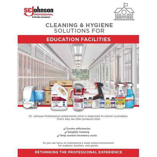 SC Johnson Professional education brochure with an assortment of cleaning and hygiene solutions