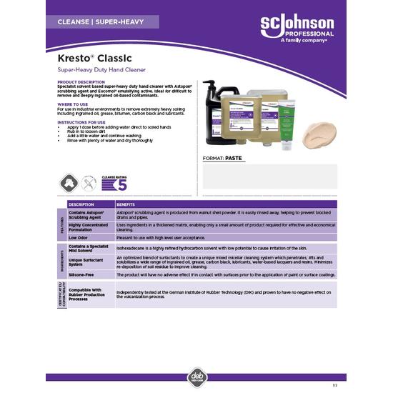 kresto classic heavy duty hand soap product information sheet